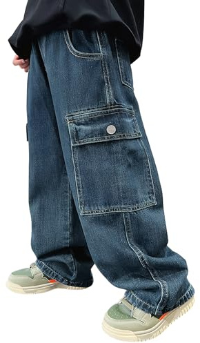SEAUR Baggy Jeans for Boys Loose Fit Straight Leg Trousers Cowboy Jeans Kids Baggy Trousers Joggers Hip Hop Sweatpants Blue 9-10 Years