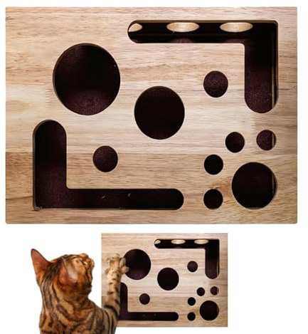 Katzen Nagelfeile & Kratzspielzeug – Interaktive Spielbox aus Holz| Für geistige Beschäftigung, gegen Langeweile und zur Krallenpflege für Wohnungskatzen | Schützt Möbel und dient als Fummelbrett
