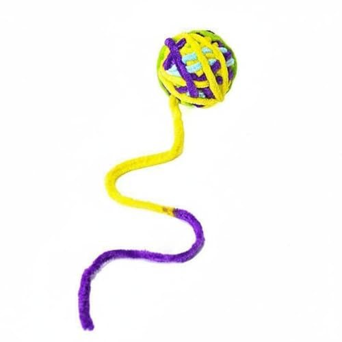 Gralara Wollknäuel Spielzeug strapazierfähig Katzenball mit Glöckchen bunt Garnball mit Schwänzchen für Katzen, Color to 3