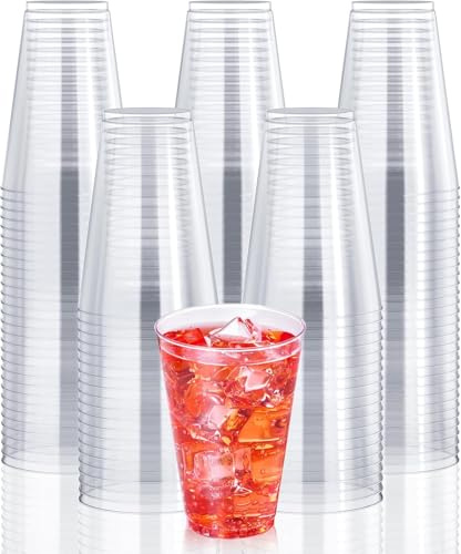100 Pack 14oz (414ml) Disposable Plastic Cups - Strong Clear Party Cups for Cold Drinks, BBQSs, Parties, Events & Picnics