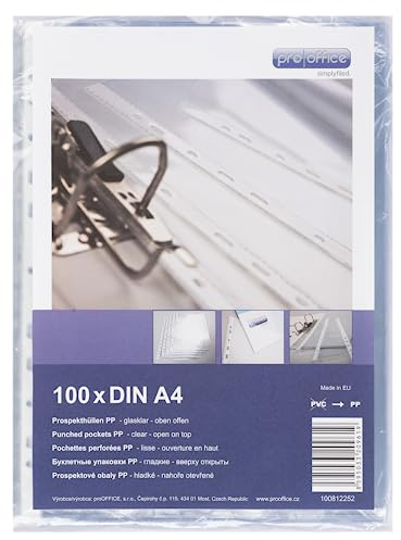 proOFFICE Prospekthüllen A4, 100 Stück, glasklar 0,06 mm stark
