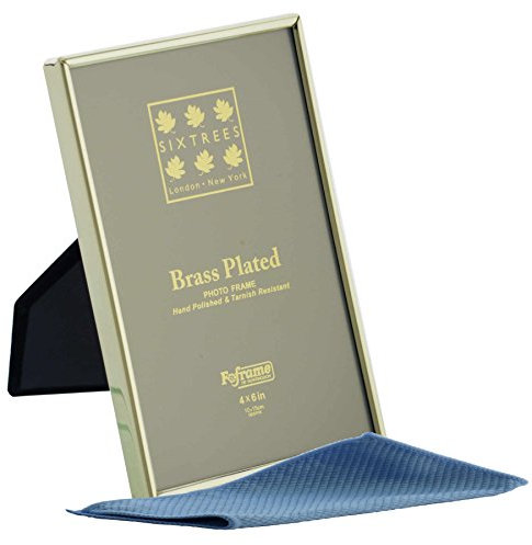 Sixtrees Hartford 1-400-46 Brass Plated 6 x 4 inch Photo Frame (152mm x 102mm) Picture - Complete with microfibre polishing cloth.