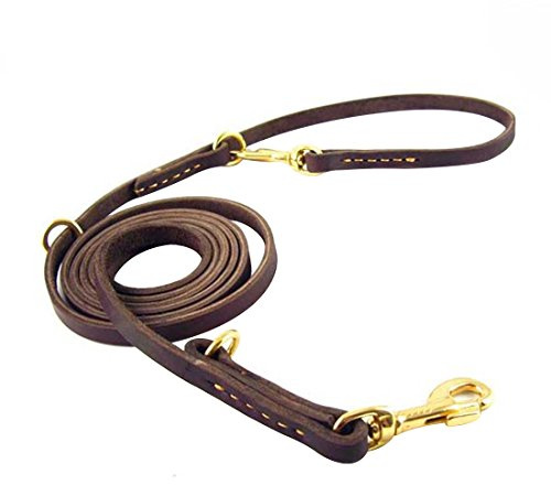 Multisyfte hundkoppel äkta läder walking koppel ring retriever ledkoppel träningskoppel handgjord dubbelkoppel utomhushand moxonkoppel lufleine för medelstora och stora hundar för två hundar, Large, BRUN