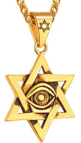 U7 Star of David Pendant 18K Gold Plated Israel Necklace Vintage Eye of Horus Necklaces for Men Women