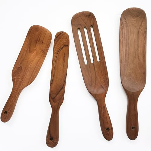 FAAY Spurtles Set of 4, Kitchen Utensils, Multi Utensil for Cooking, 100% Healthy from High Moist Resistance Teak, Utensils for Non Stick Cookware and Instant Pot