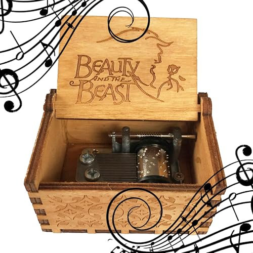MINGZE Manovella in Legno Music Box meccanismo, varietà di Stili Carillon Creativo Personalizable, Best Gift for Kids Friends (Beauty And The Beast（Wood Color）)