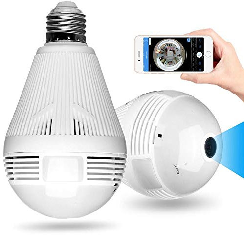 SONGR Videocamere Sorveglianza Sicurezza Telecamera Intelligente Con Lampadina A Led Wifi A 360 Gradi, Registratore Dvr Per Telecamera Di Sorveglianza Di Sicurezza 1080P-+ 64Gb Card