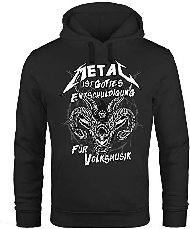 Neverless® Hoodie Herren Metal ist Gottes Entschuldigung für Volksmusik Teufel Devil Pentagramm Fashion Streetstyle schwarz S