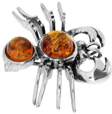 Brosche - Krebs - Silber 925/000 - Bernstein