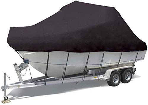 Schwer Bootabdeckplane, 600D Wasserdicht Boot-Abdeckplane Oxford-Stoff Material Dauerhaft Boot-Plane mit Festem Seil für V-Rumpf Ruderboot Angelboot,Schwarz,19to21FT
