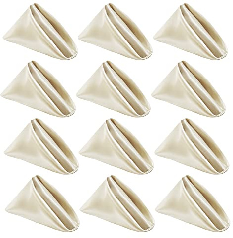 Kalopro Set di 12 tovaglioli di stoffa in raso, lavabili, riutilizzabili, per uso quotidiano, ristorante, matrimoni, autunno, Ringraziamento e Natale, 50 x 50 cm, avorio