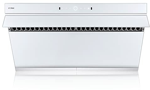 FOTILE JQG9006-W 36 Under-Cabinet or Wall-Mount Range Hood | Dual DC-Motor | Slant Vent Series | Motion Activate| Touchscreen with 4 Speed Level | Modern Kitchen White Schott Glass