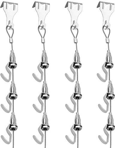 Adjustable Picture Hanging Wire Kit, 4.9ft (1.5m) Picture Rail Hanging System, 66lb Max Load Capacity, Art Picutre Display Rope Hanging Hardware for Exhibition, Art Gallery Display, Mirror, Billboards