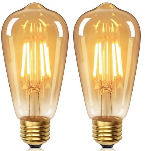 YUNRRD Vintage Light Bulb E27 Screw LED Edison Bulb ST64,4W Equivalent to 40 Watt,Retro Amber Warm Glass Screw Lamp,2700K Warm White,Non-dimmable,Screw LED Filament Lamp Squirrel Cage,Pack of 2