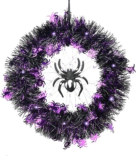 Timiyou Guirnalda de Puerta de Halloween Con Luces LED - Decoración de Araña de 15 Pulgadas Para Fiesta, Jardín y Ventana