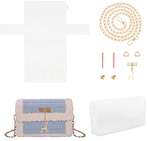 WADORN Kit para Hacer Bolsas de Ganchillo DIY, Hojas de Lona de Malla de Plástico Bordadas Hojas de Lona de Punto de Aguja En Blanco Kits de Punto de Cruz para Bolso Marco de Fabricación de