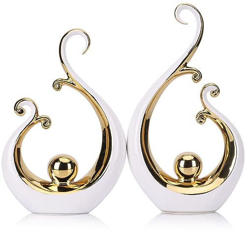 Glänzende weiße und goldene Deko-Keramikstatue, moderne abstrakte Kunst, Luxus-Mittelstück – Weißgold-Regale, Bücherregal und Esstischdekoration, vielseitiger Couchtisch, TV-Ständer, Heimdekoration