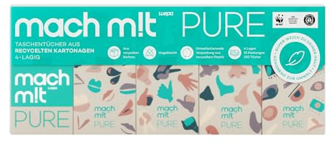 mach m!t Taschentücher 4-lagig – 15 x 10 Taschentücher – ohne Bleichmittel - aus recyceltem Karton – extrem weich & umweltschonend - Made in Germany - 100% recycelbar