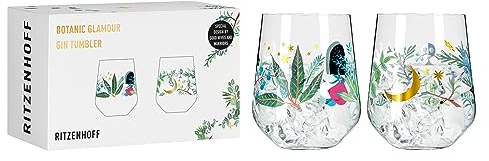 RITZENHOFF 3892001 Gin-Glas 700 ml - 2er-Set - Serie Botanic Glamour - 2 Tumbler mit Sterne-Mond-Motiv - Made in Germany