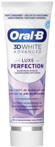 Oral B Zahnpasta 3D White Advanced Luxe Perfection Whitening Zahnpasta, entfernt Flecken auf der Oberfläche, Schutz gegen Flecken, klinisch erwiesen, erfrischendes Pfefferminzaroma, 75 ml