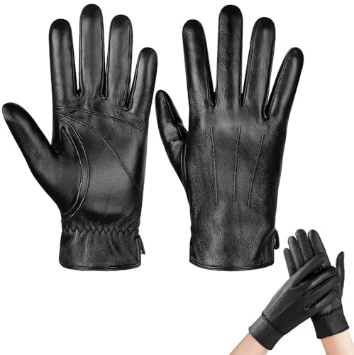 mizikuu Gants Hiver Homme Cuir Chaud, Gants Tactiles avec Doublure En Laine Chaude Gants en Cuir Pour Smartphone, Coupe-Vent Preuve de Froid Thermique Mitaines Antidérapant pour Sport en Plein