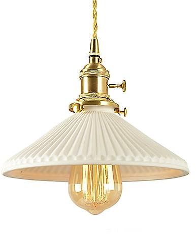 LFsem Premium Pendelleuchte mit weißem Keramik-Lampenschirm, Industrielle Vintage Messing E27 Loft Bar Deckenleuchte Hängelampe für Kücheninsel Esszimmer (Kronleuchter)