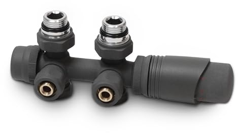 Vancoco Valvola Radiatore Angolare Valvole per Radiatori con Blocco H Connessioni Centrali da 50 mm Universale Valvola Radiatore Con Testa Termostatica Valvola per Termosifone Antracite