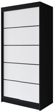 Easy4You P4 100 cm Schwarz/Weiß Schiebetüren Kleiderschrank 100x200x58 cm Schlafzimmermöbel, Aufbewahrung - Mehrzweckschrank - Farbe: Schwarz/Weiß