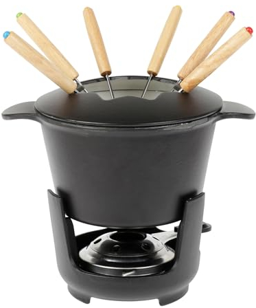 Sitram 713351 - Juego para fondue (10 piezas, acero esmaltado, diámetro de 16 cm, incluye 6 tenedores, 1 caquelón, 1 tapa, 1 soporte de hierro fundido y 1 quemador