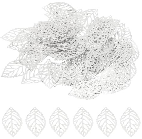 PATIKIL 35mmPendenti a Foglia, 100pz Perline Foglie Albero Metallo Maglia con Ciondolo Foglie Sfuse per Creazione Gioielli Braccialetti Collane Stile 1, Argento