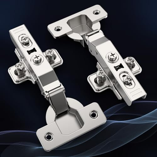 Furniware Pack of 10 Soft Close Kitchen Cabinet Hinges, Full Overlay 3D Adjustable Nickel Concealed Door Hinges, Clip ON Plate European Style