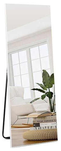 HORLIMER Espejo de Pie Cuerpo Entero 140x51 cm, Espejo Pared Blanco de Cristal de Alta Definición Puede Colocarse en la Pared o en el Suelo del Cuarto de Baño, la Entrada, el Pasillo o el Dormitorio.