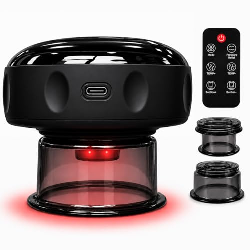 Becommend Kit de ventosas 5 en 1 con control remoto para terapia de masaje, juego de terapia de ventosas eléctrica de 20 niveles con luz roja y 2 tazas reemplazables, dispositivo masajeador