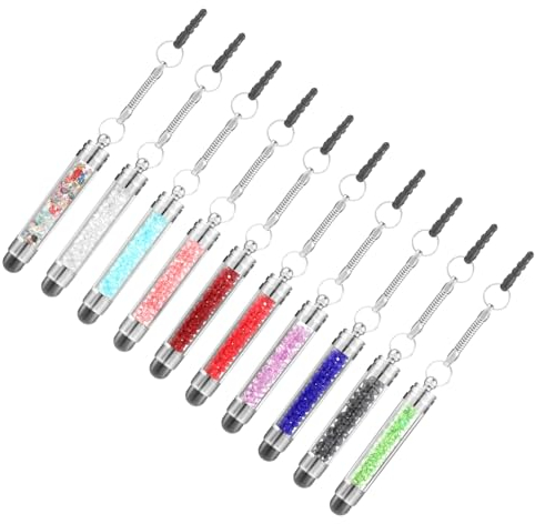 JIEYAO 10 Stück Mini Handy Eingabestifte, Farbiger Kristall Tablet Eingabestift Kurzer Touchscreen Stift mit 3,5 mm Klinkenanschluss Tragbare Touchscreen Stifte Universeller Handy Stift für Smartphone