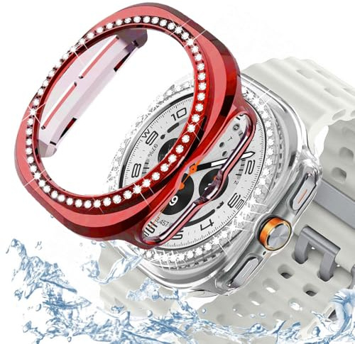 DEALELE [2-pack] klockfodral kompatibelt med Samsung Galaxy Watch FE/5/4 40 mm, bling, en rad diamant PC skyddande fodral, ersättning klockskydd stötfångare (40 mm, svart + transparent), Röd +
