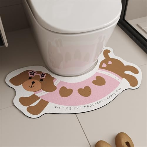 Highdi Tapis de Toilette U, Teckel Tapis Toilette WC Diatomite Sechage Rapide Absorbant Tapis de Sol pour Toilette Antidérapant Tapis Contour WC Tapis de Toilette WC (Rose,38.5x65cm)