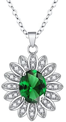 KnSam Damen Halskette mit Anhänger, Blumen Design Frauen Halskette mit Oval Zirkonia, Weiß Halskette