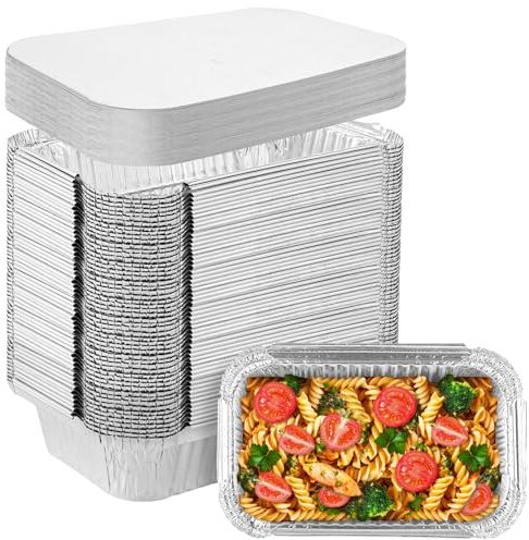SENENQU Set med 125 grill, aluminiumskålar med lock 450 ml – engångsskålar av aluminiumfolie med lock för bakning, stekning, matlagning, liten behållare – 11 x 17,5 cm