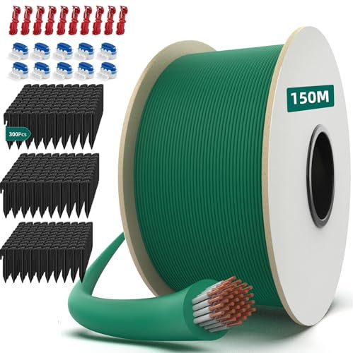 HAUSPROFI Cable Robot Tondeuse 150M + 300 Piquets + 10 Connecteurs de Câble + 10 Bornes de Connexion, Fil robot tondeuse, Câble pour robots tondeuses de Worx,Gardena,Bosch,Yard Force etc