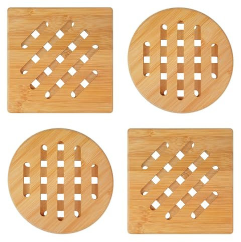 GisWell Topfuntersetzer Aus Bambus, 2 Stück Topfuntersetzer Holz 19cm Bambus Untersetzer Topf Quadratisch Und Rund rutschfest Waschbar Hitzebeständig