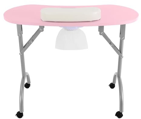 CuCummoo Maniküre Tisch mit Saug, Faltbarer Nageltisch mit Rollen Tragbarer Maniküre Tisch für Haushalte, Nagelstudios, Schönheitssalons Rosa
