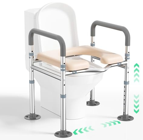 Rehausseur De Toilettes Adulte, Rehausseur WC Adulte pour les seniors, Chaise Percée, Cadres et barres de sécurité pour les personnes âgées et handicapées