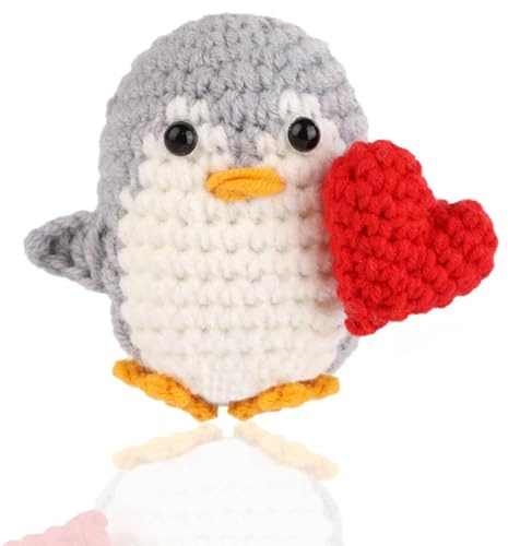 JAWUZ Pingüino Positivo Con Corazón,Pingüino Corazón Pingüino Ganchillo Regalo Apoyo Emocional Animal Ganchillo Muñeco Mensaje Positivo Para Decoración De Fiesta Regalo Inspirador