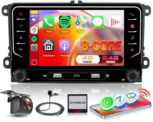 5G WiFi Car Radio 4G+64G for VW Golf 5 Polo Skoda with DSP Wireless Carplay Android Auto GPS, Hodozzy 7 HD IPS Touch Screen Android Car Stereo with Bluetooth 5.0 FM/RDS SWC+Backup Camera