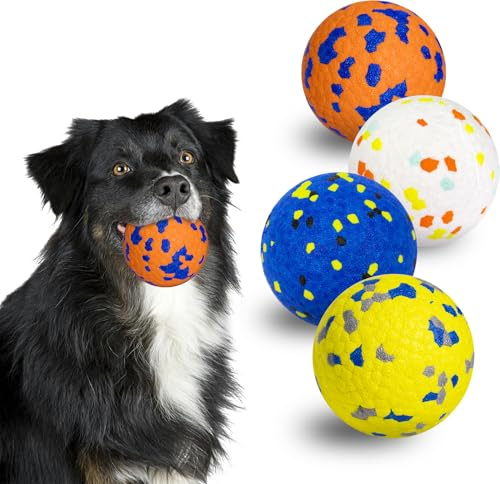 HSIGIO 4 Pack Dog Balls, Indestructible Dog Tennis Ball Toys for Aggressive Chewers, Durable Teething Chew Toys Water Toy Fetch Balls for Large Medium Small Dogs and Puppies