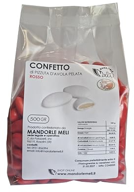 Confetti Mandorla Rosso - Mandorle Siciliane Pizzuta d'Avola Pelate Ricoperte di Zucchero - Ideali per Matrimonio, Laurea, Comunione e Battesimo (500g)