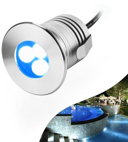 3W Faretto LED Per Piscina - Lampada Di Illuminazione Subacquea A LED, Luce Per Fontana A LED Sommergibile DC 12V-24V, Lampada Da Esterno A LED In Acciaio Inossidabile Impermeabile IP68(Blue,24V)