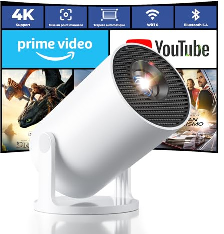 [Inbyggd app och biltangentbord] 4K-projektor stöder 2 0000 lumen 2025 bärbar miniprojektor med Android TV WiFi 6 Bluetooth 5.4 180° rotation för HDMI/USB/TV-stick/smartphone/laptop