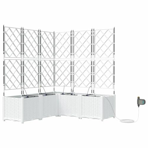 vidaXL Cache-Pot de Jardin 5 pcs Blanc Acier, Bac en Acier Moderne, déco Jardin Durable, Support à Fleurs rectangulaire, Accessoires de Balcon, Jardin Urbain