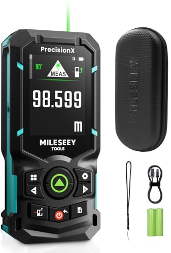 MiLESEEY S50 Laser Entfernungsmesser mit Grünem Strahl, 120 m Lasermessgerät, P2P Laser Messgerät, Seitliche Laserausrichtung, Wiederaufladbar, 6,1 cm IPS-Display, Innen Außen